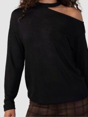 Sanctuary Black Crewneck Cold-Shoulder Cutout Blouse XS